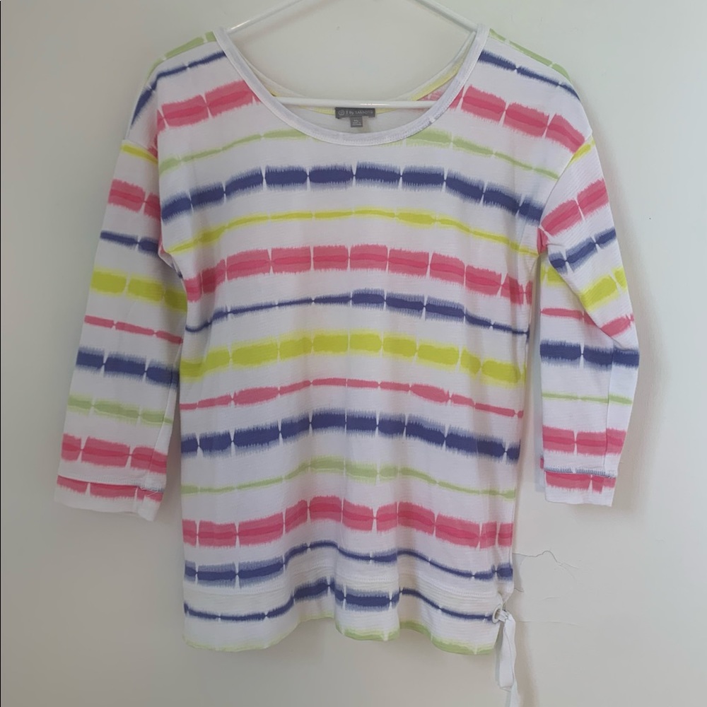 T By Talbots Rainbow Stripe Top Cotton Tie Bottom Medium Petite